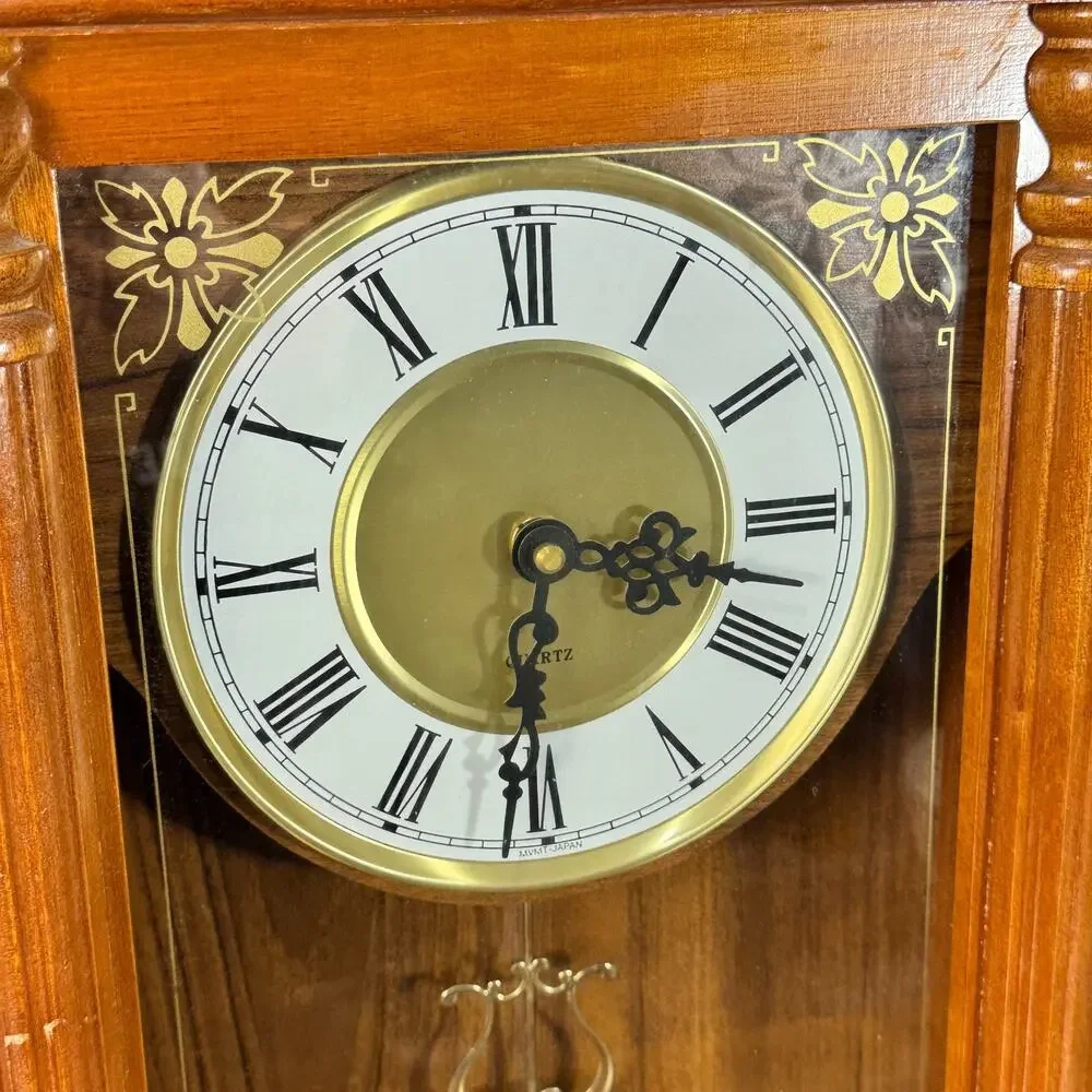 Vintage Grandfather Wall Clock with Pendulum and Chime Quartz 23
